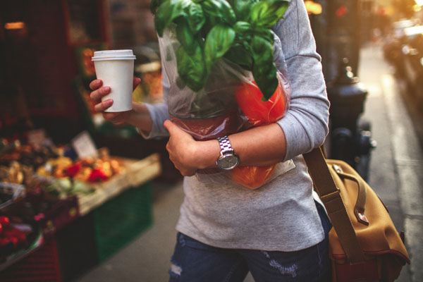 Shopping in the neighbourhood on a Saturday morning.