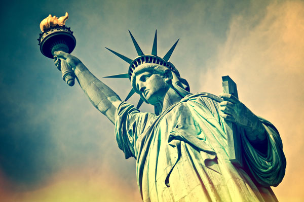 The Stature of Liberty, a national monument on Ellis Island, NY.